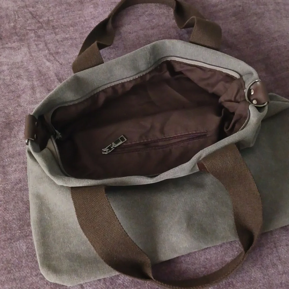 Canvas Tote Briefcase Bag in Grey With Brown Handles